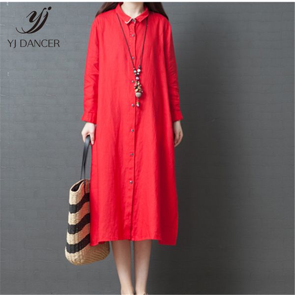 

retro large size shirt female 2019 fashion new spring loose linen single row multi-button long long sleeve shirt h0098, White