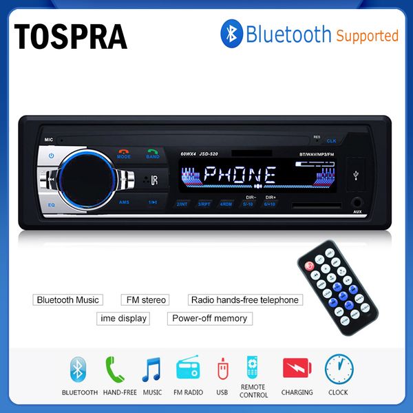 

стерео tospra автомобильный мультимедийный проигрыватель bluetooth авторадио mp3 плеер автомобиля радио fm вход aux приемник usb 12v в тире