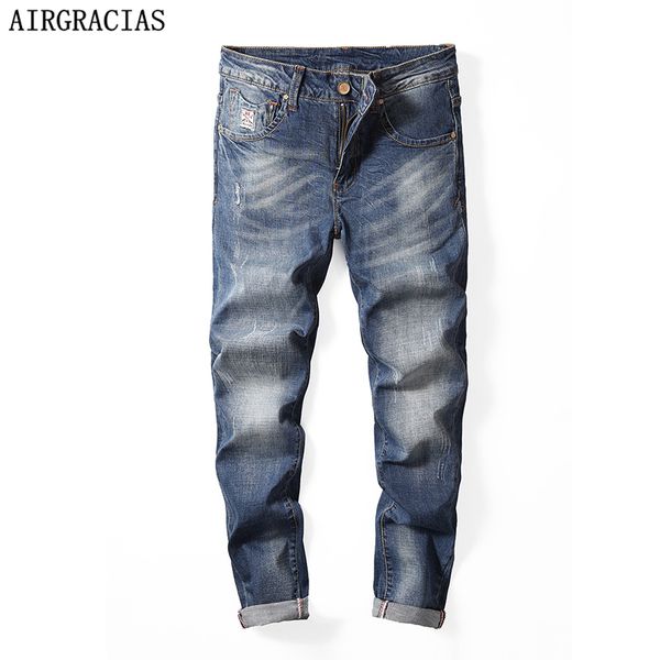 

airgracias brand jeans straight denim jeans men plus size 28-40 casual men long pants trousers 98% cotton brand biker jean new, Blue
