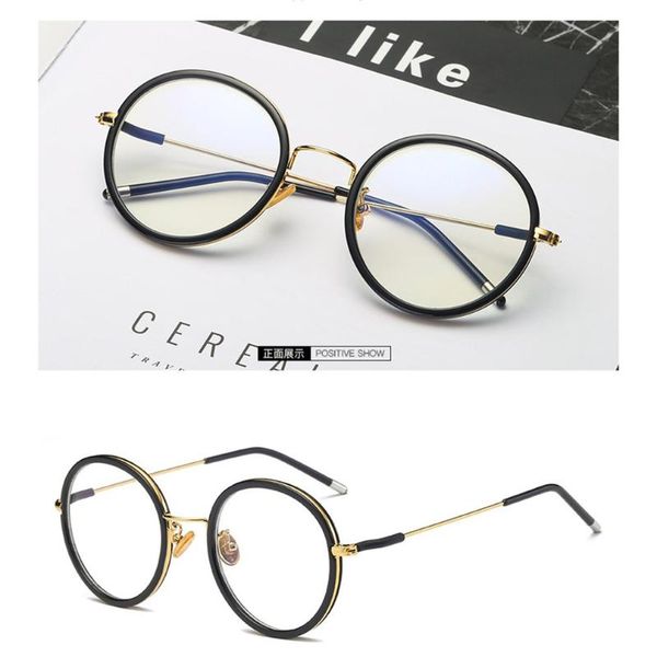

1 pcs literature and art retro flat mirror round glasses frame craft mirror legs glasses frame student optician fashion, White;black