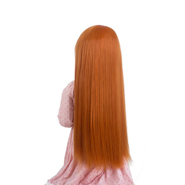 

cute silky straight deep orange synthetic bjd doll wig with full bangs shedding 1/3 1/4 1/6 1/8 for choice