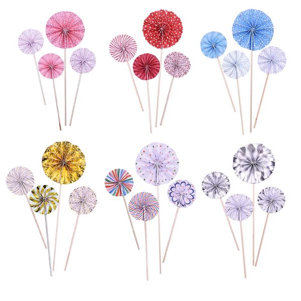 

4pcs/set cake decorations mini paper fan cake cupcake ers for kids birthday party baby shower wedding decoration flags