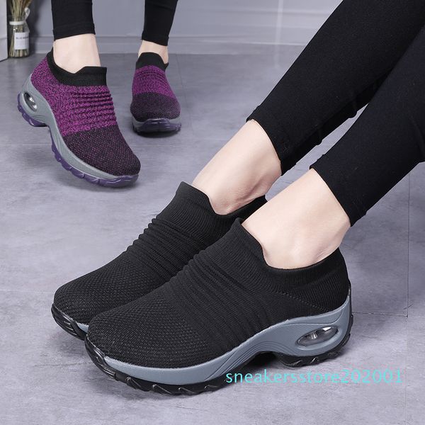 

eofk 2019 fashion utumn women platform shoes woman lady flats fall casual black ballet shoes comfort sock slip on dance shoes s01