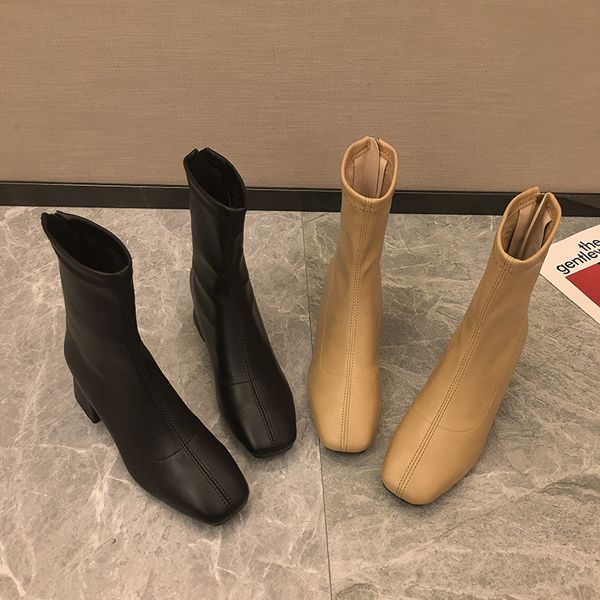 

boots women new 2019 low heels booties back zip shoes winter footwear zipper luxury designer booties ladies high heel 2020, Black