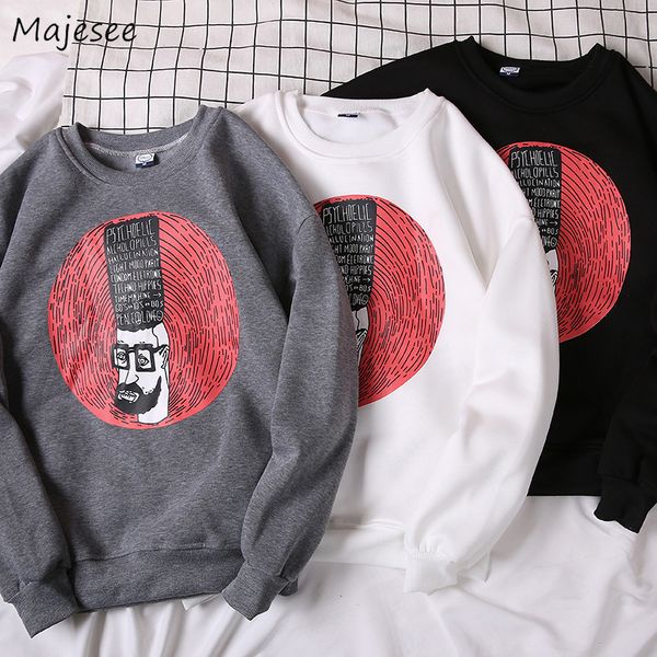 

hoodies men o-neck leisure printed loose simple all-match korean style pullovers mens soft students sweatshirts, Black