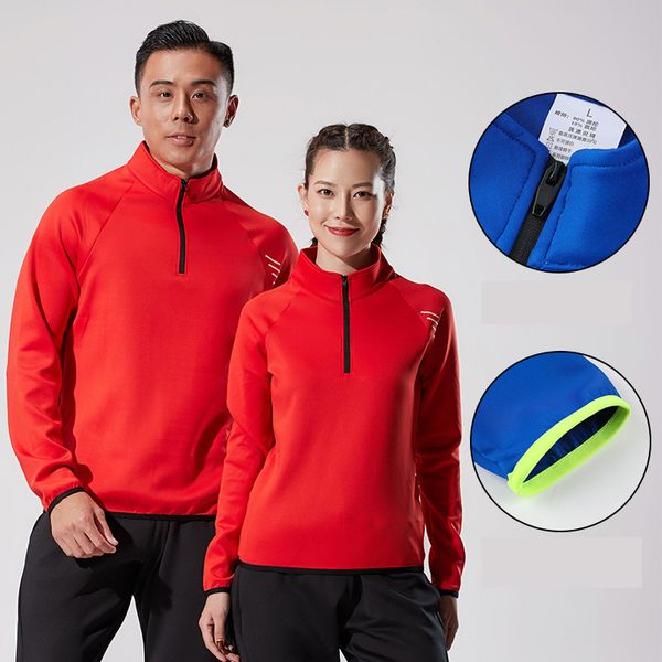 

long sleeve lovers running sport t shirt pants suits jogging tracksuit men quick dry sweatshirt gym fitness training sportswear, Black;red