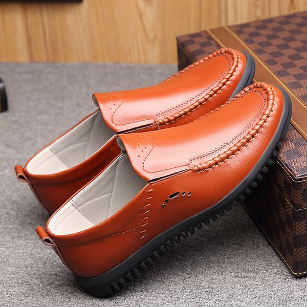 

zsauan summer men casual loafers leather gentlemen party driving shoes soft slip-on flats men shoes white daily moccasins, Black