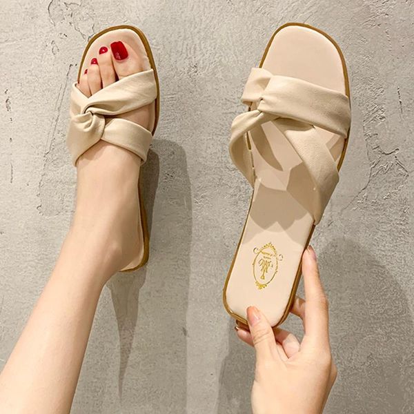 

summer bow slipers women open toe slipper flat slides women ladies outdoor beach slippers zapatos de verano mujer 2020, Black