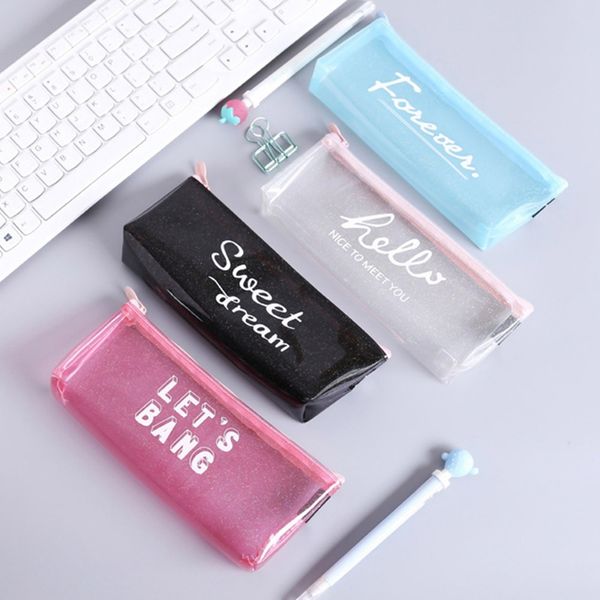 

transparent pencil cases for girls cute pvc pen bag school supplies stationery pouch kawaii pencil box