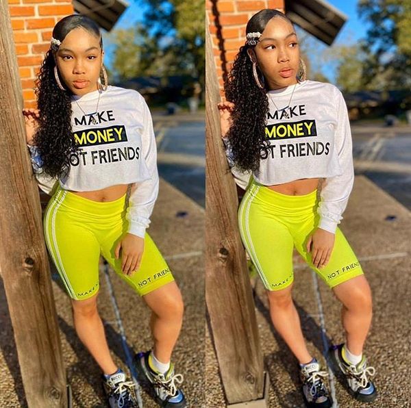 

2020 new explosion models women's movement of printing tight shorts suit skinny sports letter print shorts suit plus size fashion suit, Gray