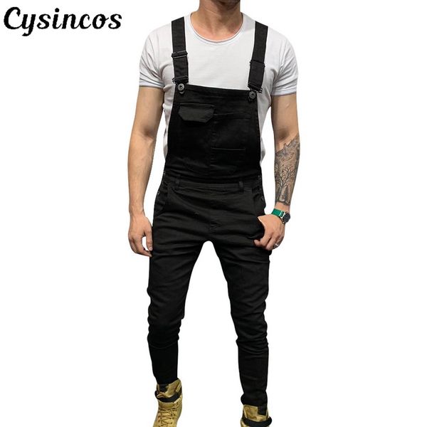 

cysincos fashion men's jeans jumpsuits hi street distressed denim bib overalls masculina suspender male pants size s-xxxl, Blue