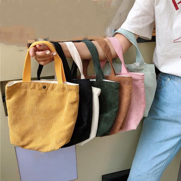 

2020 fashion hand-held mini corduroy bag solid color shopping handbags ladies vintage tote casual shoulder bucket bag 8 color, Blue;pink