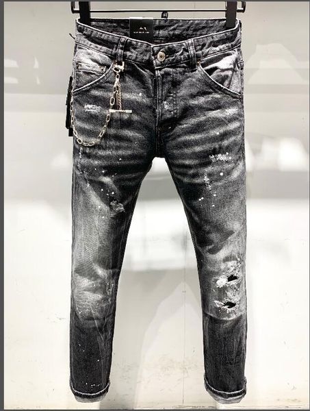 

men's distressed ripped skinny jeans fashion designer motorcycle biker causal tide mens denim pants hip hop men long coolguy jeans 0401, Blue