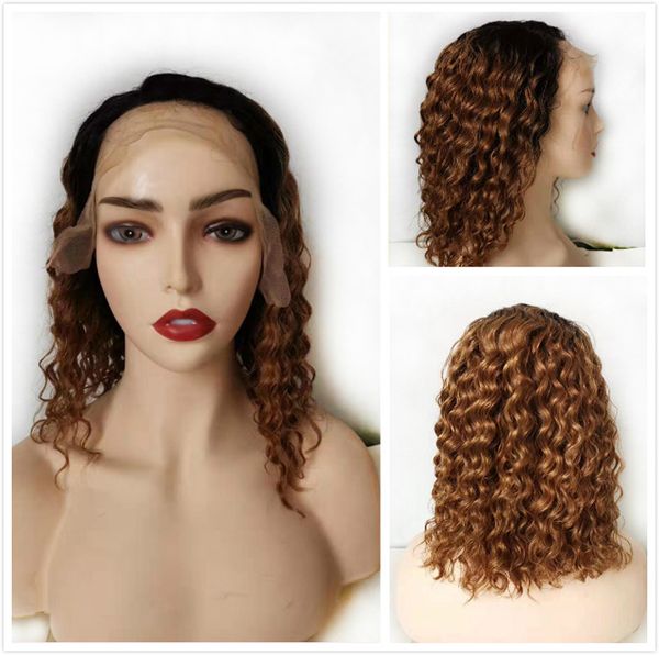 Blonde Ombre Curly Short Bob Wig For Black Women Pixie Cut Deep