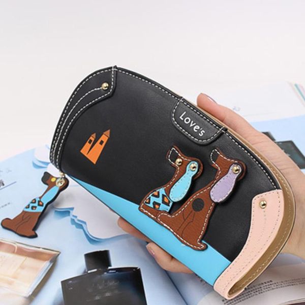 

handbag new design cartoon dog women purse bag pu leather fashion wallets women long design wallet purse card bag, Red;black