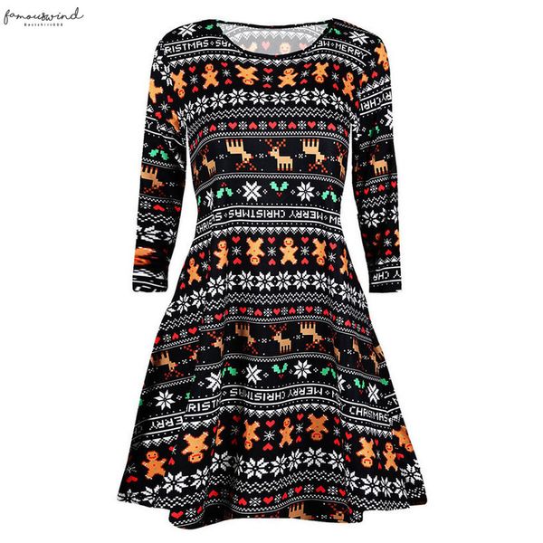 

christmas dress 2020 womens casual long sleeve vintage christmas printed dress women plus size dress sukienka damska, Black;gray