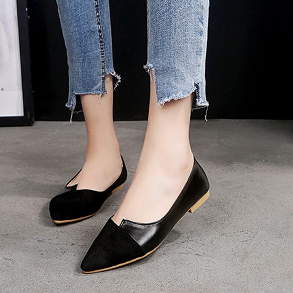 

ladies loafers woman shallow shoes female comfortable pointed toe flats 2020 spring casual slip on women footwear, Black