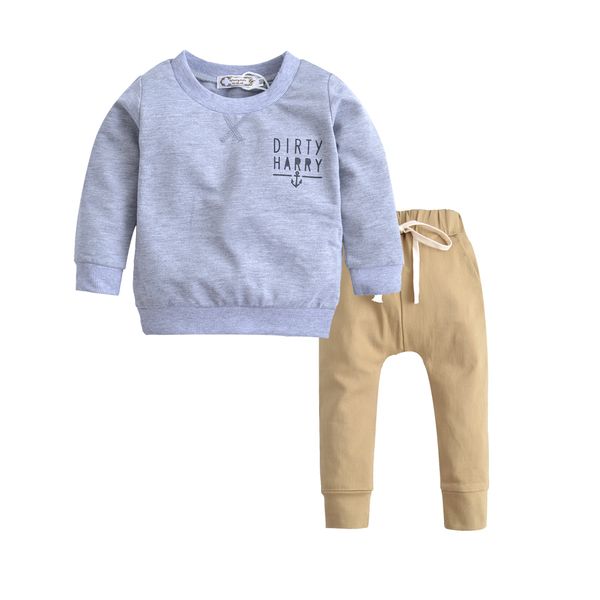 

baby boys clothes kids long sleeve cotton grey sweater+khaki trousers 2pcs trend children clothing set fashion baby boy's set, White