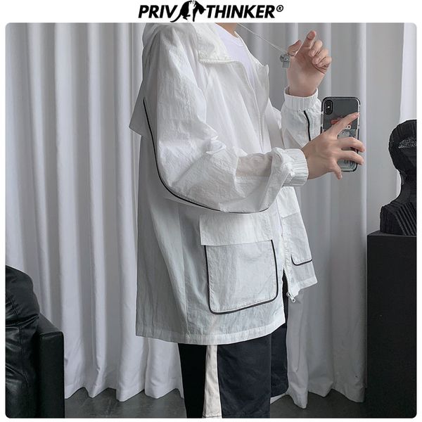 

men summer sun protection clothing 2020 men's breathable tnin fashion cargo jacket outwear male white coat oversize, Black;brown