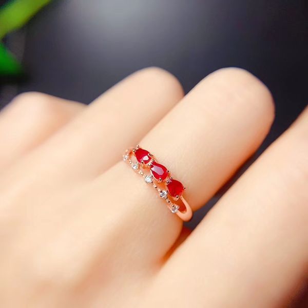 

fashion red gem ring women silver ring jewelry natural real gem 925 sterling silver gift christmas birthday gift, Golden;silver