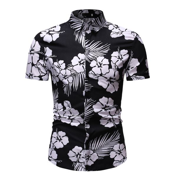 

mens hawaiian shirt male casual camisa masculina printed beach shirts short sleeve brand clothing hz07-hz20, White;black