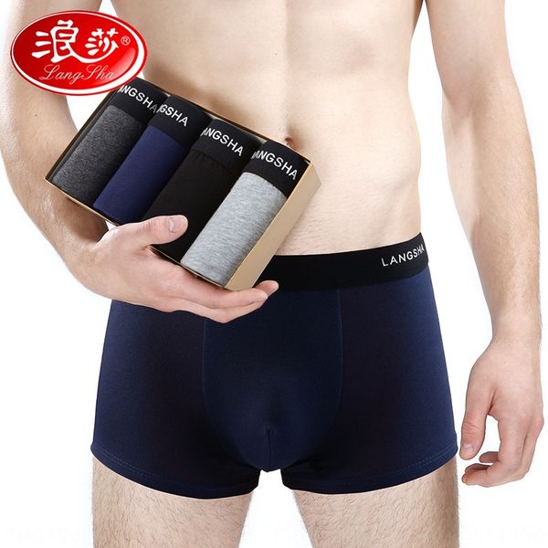

langsha pure cotton men's underwear solid underwear color four seasons middle waist boxer pants 4 boxes, Black;white