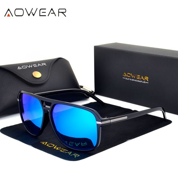 

aowear mens retro square sunglasses men polarized mirror sun glasses male hd driving outdoor goggles stylish blue glasses oculos, White;black