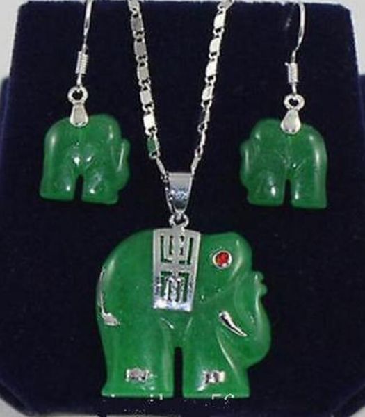 Colar Natural verde jade elefante Colares do Brincos Set Bijuteria