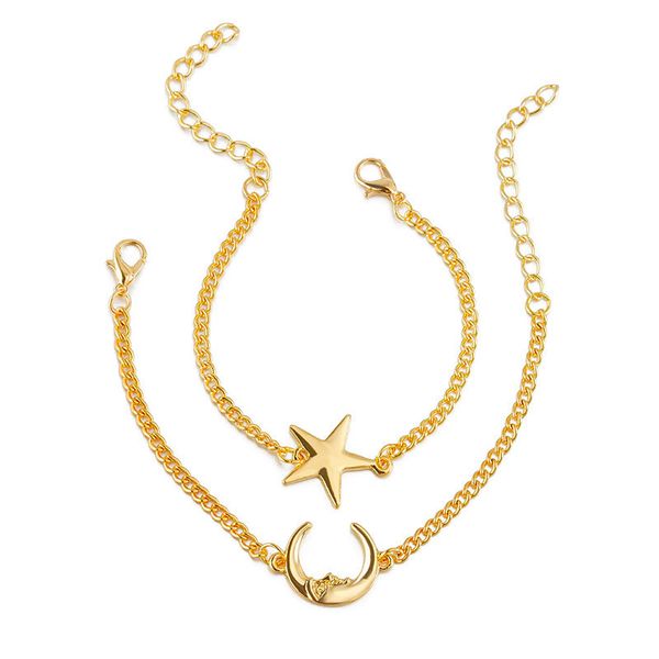 

2pcs/set brilliant star moon luxury designer jewelry women bracelets femme charm bracelet bangles gifts dropshipping, Golden;silver
