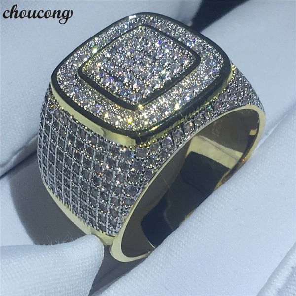 Choucong 2018 Masculino HIP HOP Festa Anel 274 pçs Diamante Amarelo Ouro Cheio 925 Prata Noivado Anéis de Casamento Para Homens Jóias