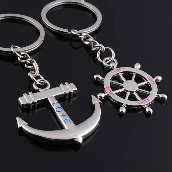 

by fedex 100pairs lot wholesale zinc alloy anchor and rudder keychain metal keyring for lovers as wedding gift, Silver