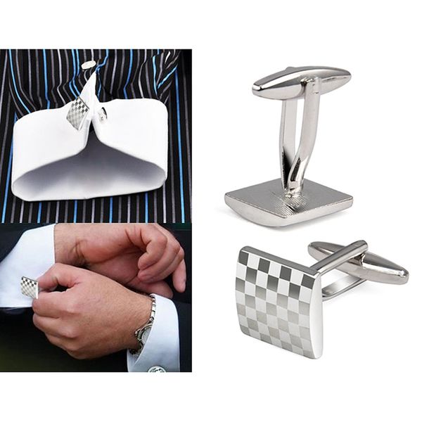 

mens stainless steel business shirt silver square lattice wedding cufflinks, Silver;golden