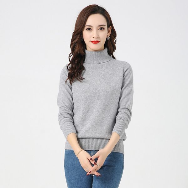 

lhzsyy 2019autumn winter new women's high lapel 100% pure cashmere sweater solid color short bottoming shirt loose warm pullover, White;black