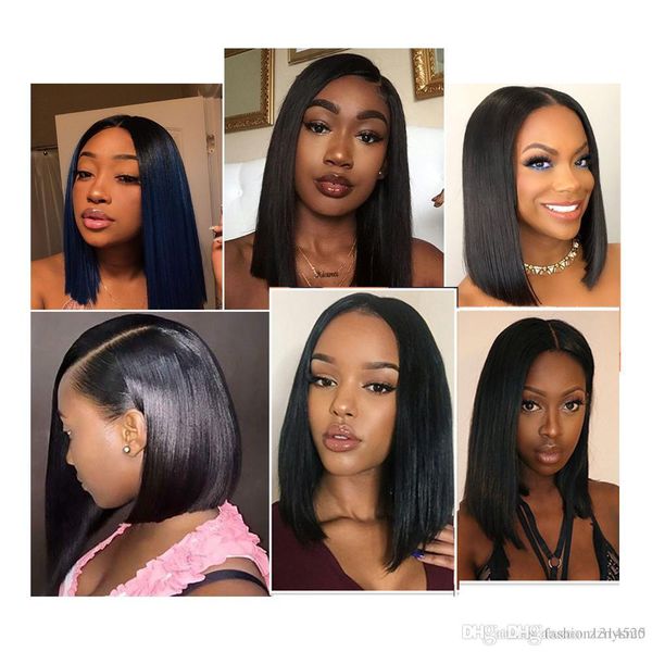 

передний шнурок короткий боб парик предшественника шнурка 130% плотность бразильский прямой парик перед бомбой, Black