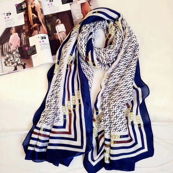 

fashion chain print silk scarf spring summer woman scarves sun-protection dual-use scarf beach towel, Blue;gray