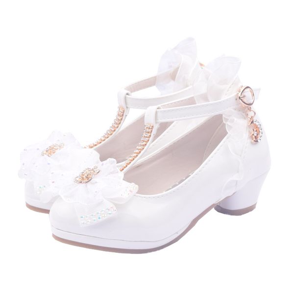

fashion kids flower diamond girls shoes for party and wedding children' leather shoes dance high-heeled prinsessen school shoes, Black;grey