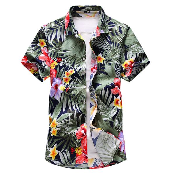 

summer men black whole body floral printed hawaiian vacation casual shirts hip hop male slim short sleeve shirt plus size 7xl, White;black