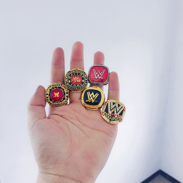 

2019 wholesale 5 pcs/set wrestling belt hall of fame championship ring souvenir men fan gift drop shipping, Golden;silver