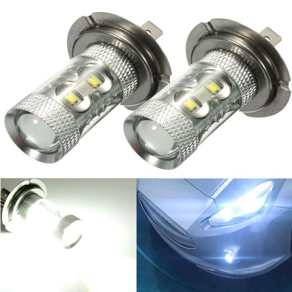 

pair 12v 50w h7 499 led daytime projector head light fog light bulb white beam 6000k universal led car