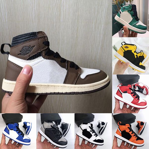 

2020 kids shoes brown low travis scotts children basketball shoes pine green game royal 1 high og 1s sports sneakers baby toddler trainers
