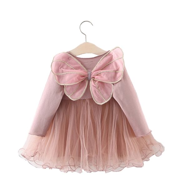 

autumn newborn pure color ball gown baby girl dress toddler cotton long sleeve back big bowknot party princess dresses 1-4 years, Red;yellow