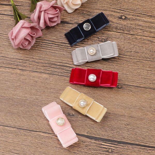

fashion girls velvet pearl hair clips head bands nylon small tie hairpin children seamless knot fabric headbands barrettes hair accessories, Golden;silver