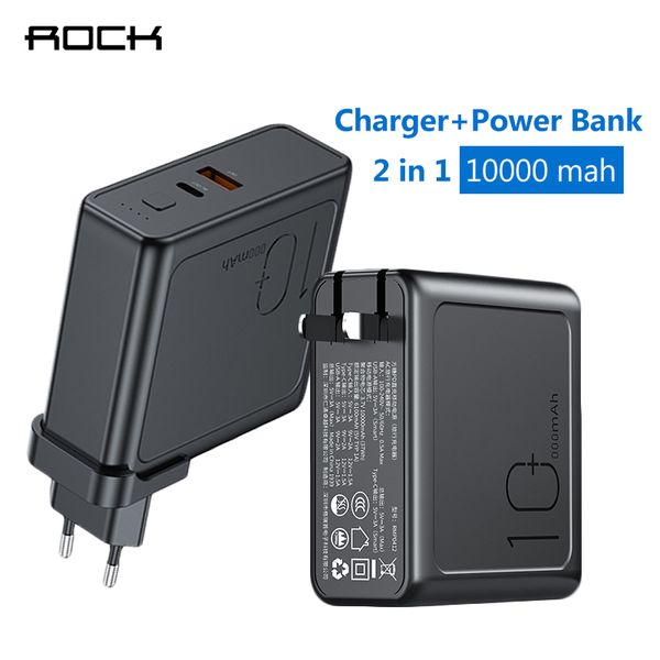 

rock 10000mah power bank 2 in 1 eu/us foldable pd 3.0 qc 3.0 usb charger 18w fast charging powerbank external battery powerbank