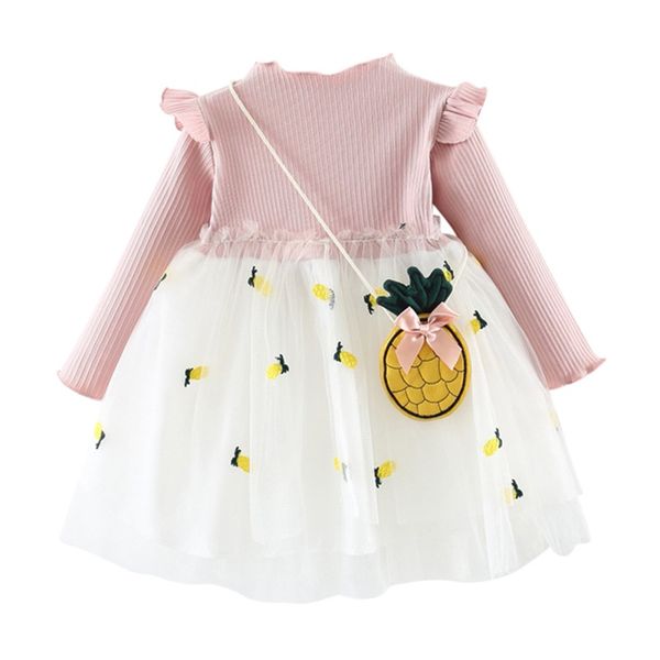 

kid baby dress long sleeve pineapple o-neck cotton princess new children dresses for girls cute, Red;yellow