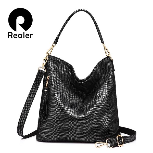 

realer brand women genuine leather handbag with tassel female hobo bags large capacity ladies crossbody bags tote new 2017