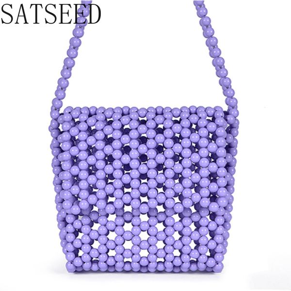 

homemade hand-woven bag retro pearl bag diy female 2020 new fashion shoulder strap beaded women handbags