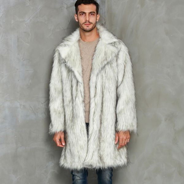

fashion cardigan faux fur coat mens warm thick jacket outwear overcoat 2019 winter loose turn-down collar fur men's coats f923, Black