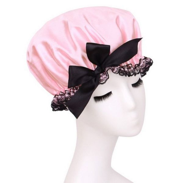

creative lace shower cap satin hat silk hat double-layer eva waterproof shower cap