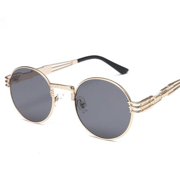 

vintage retro gothic steampunk mirror sunglasses ladies gold and black sun glasses round circle men uv eyewear, White;black