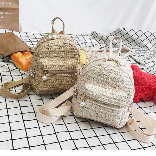 

2020 new straw small backpack for women zipper travel casual summer multifunction beach backpacks